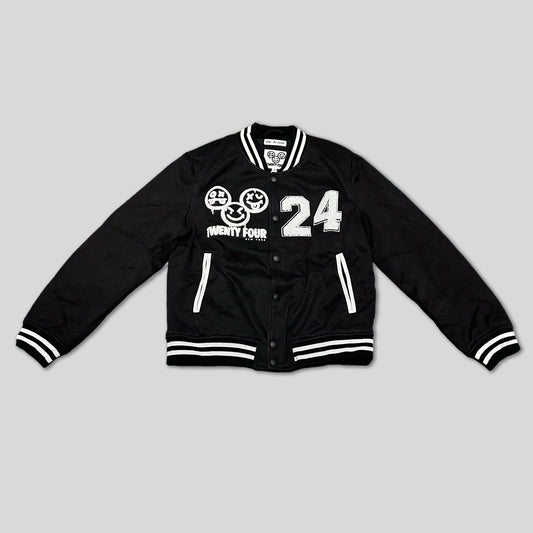 24 Embroidered Black Varsity Jacket